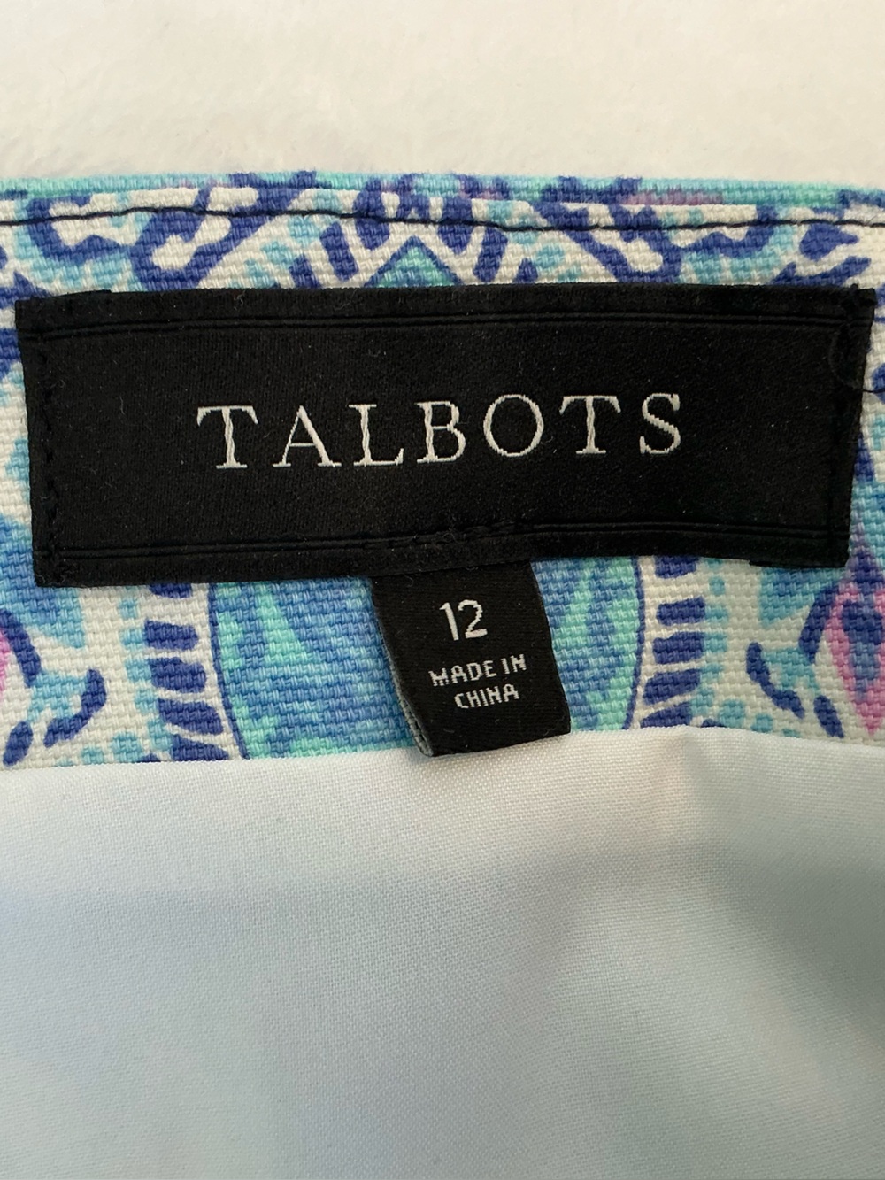 Talbots Summer Church Office A-Line Skirt Sz 12 Paisley Cotton-Blue/Lavender - Picture 12 of 12